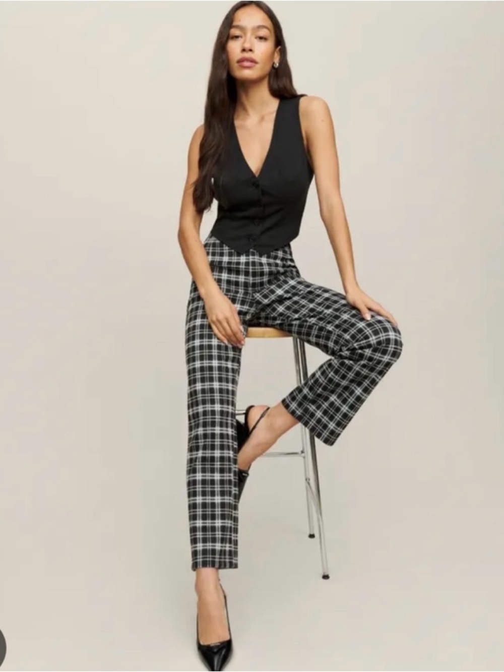 NWT Reformation Franklin Pant in Black Plaid